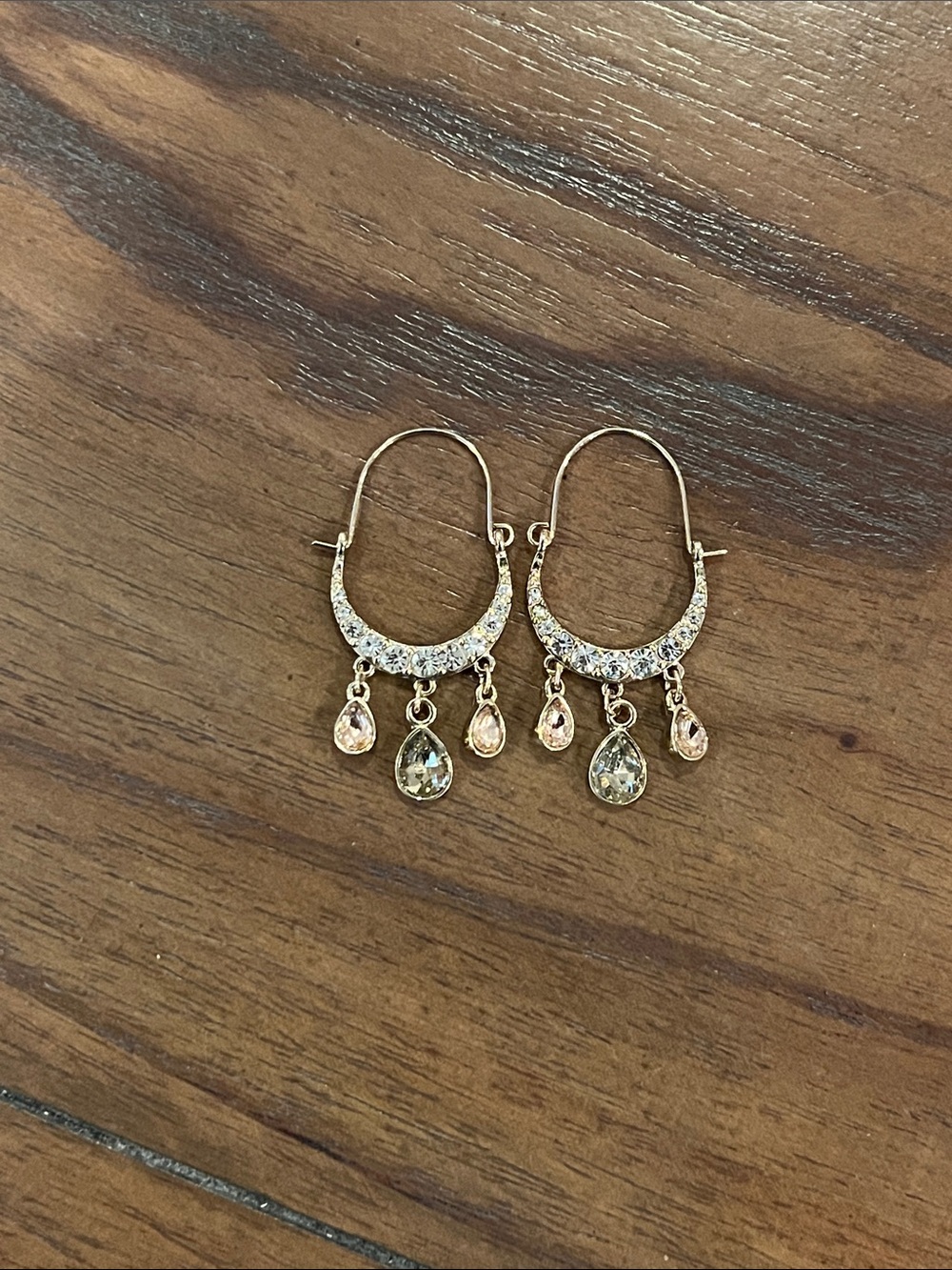 Gold Dangle Hoop Earrings with Teardrop Stones